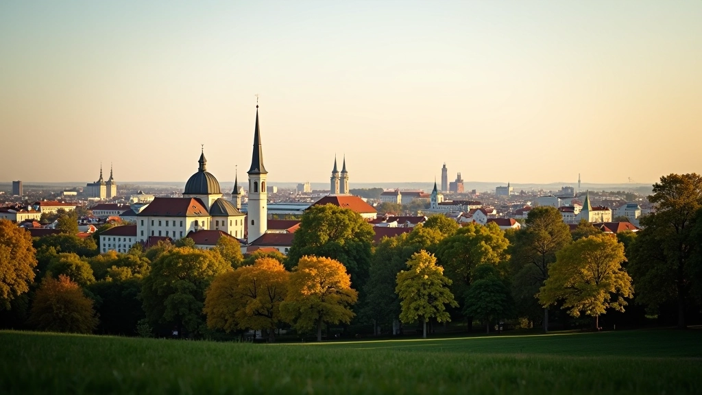 Vilniaus miesto peizažas su bažnyčia horizonte